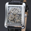 Reloj mecánico para hombre con correa de cuero y diseño calado