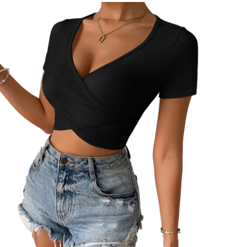 Women's Sexy V-neck Slim Fit Ultra-short T-shirt
