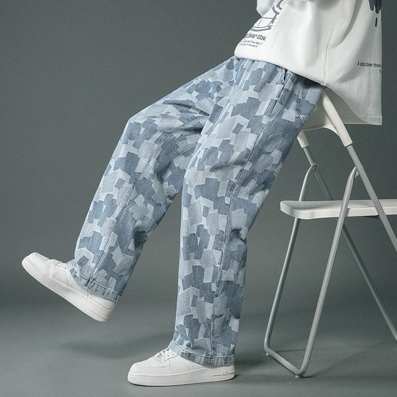Jeans de Denim Holgados de Pierna Recta para Hombre en Azul y Negro