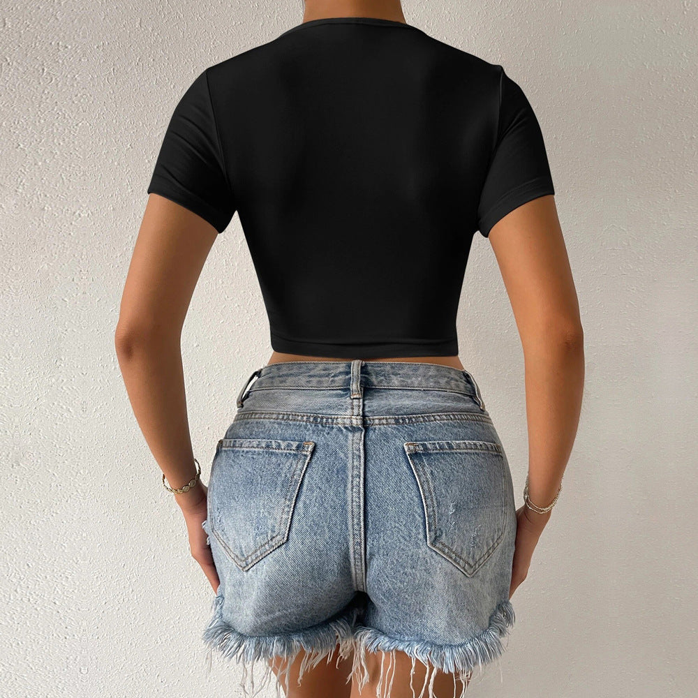 Women's Sexy V-neck Slim Fit Ultra-short T-shirt